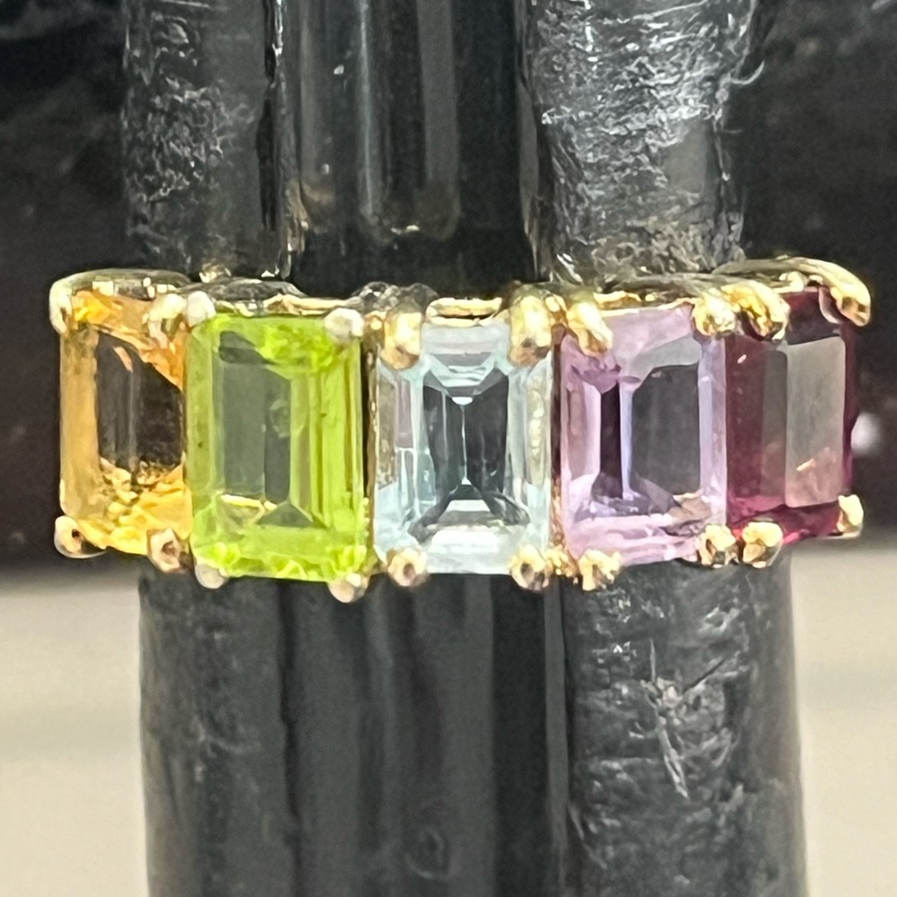 Suzanne Somers vintage emerald cut citrine peridot topaz amethyst garnet ring - Picture 4 of 4